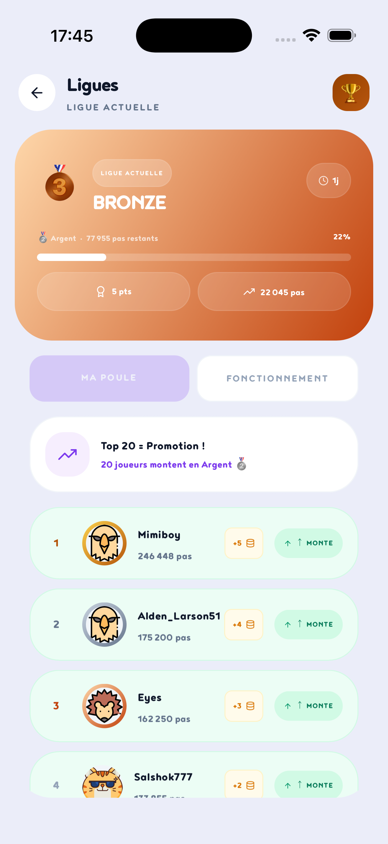 StepWard League Screen